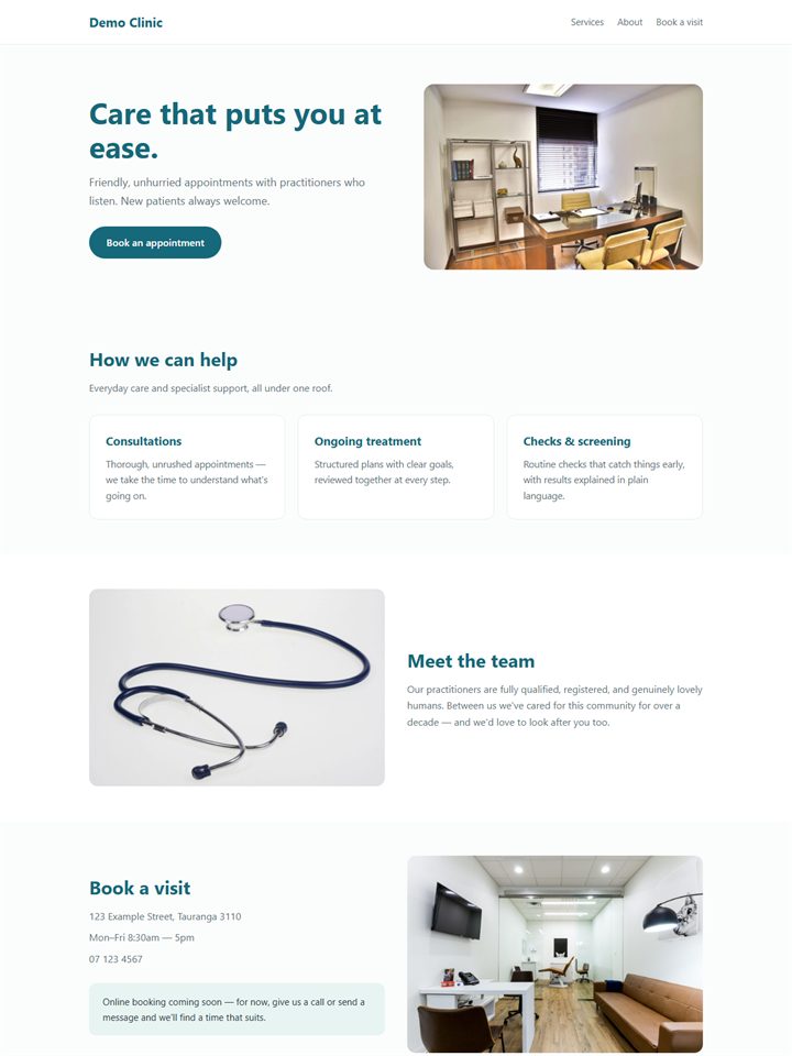 The Clinic Kit, as a finished website