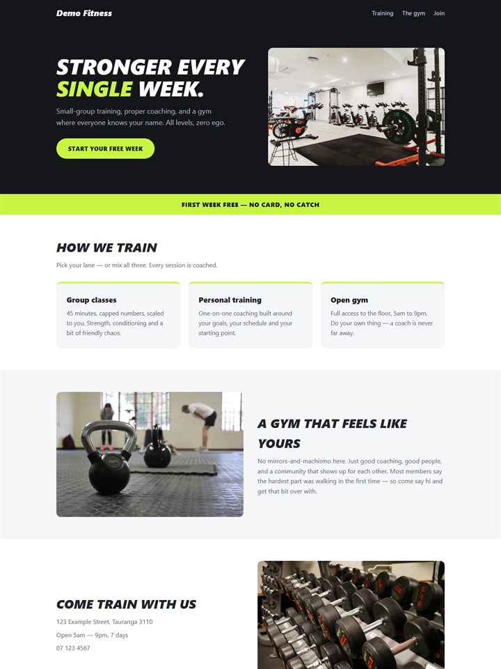 The Fitness Kit, as a finished website