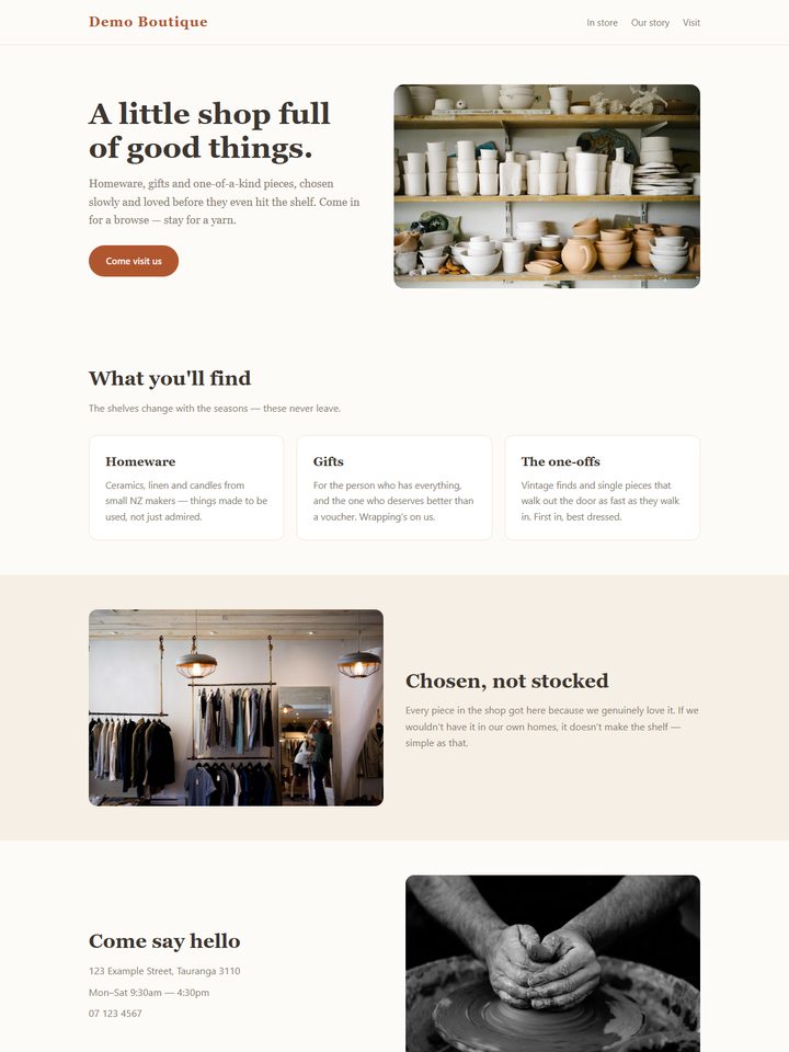 The Shop Kit, as a finished website