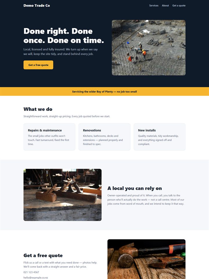 The Tradie Kit, as a finished website